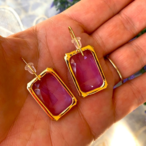 Large Lavender Crystal Earrings - Picture 5 of 6